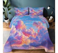 Couette Imprimée Rose Orange 4 Saisons 135 x 200 cm pour Lit 1 Personne, Couette Réversible sans Housse Surréaliste Nuage Rêveur Cinématographique - Edredon Lavable en Machine et 2 Taie d'Oreiller