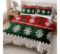 Couette Imprimée sans Housse 140x200 cm Flocon De Neige Noël Hiver | Couette avec Taies d'oreiller 65x65cm Texture Tricot Fair Isle Edredon 1 Personne, 4 Saisons Microfibre Douce Réversible