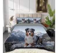 Couette Imprimée Sans Housse 200X200Cm Berger Australien Réaliste | Couette 4 Saisons Lavable, Léger Chaud, Édredon Réversible Doux Paysage De Montagne Enneigée Bleu-Gris Avec 2 Taies D'Oreiller