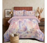 Couette Imprimée sans Housse 240X220Cm Papillon De Rêve Au Clair De Lune | Couette 4 Saisons Lavable, Léger Chaud, Édredon Réversible Doux Plantes Pastel Romantiques Rose avec 2 Taies d'oreiller
