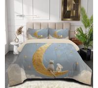 Couette Imprimée Sans Housse 240X220Cm Poupées D'Animaux Mignonnes | Couette 4 Saisons Lavable, Léger Chaud, Édredon Réversible Doux Ciel Étoilé De Conte De Fées Lune Bleu Avec 2 Taies D'Oreiller
