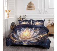 Couette Imprimée Sans Housse 260X240Cm Vortex Lotus Étoilé 3D | Couette 4 Saisons Lavable, Léger Chaud, Édredon Réversible Doux Paysage Voie Lactée D'Inspiration Zen Bleu Foncé Avec 2 Taies D'Oreiller