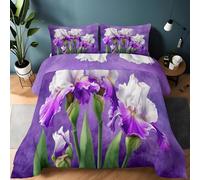 Couette imprimée Violet, Legère Chaude Parure de lit Motif Fleur Aquarelle Iris, 220 x 240 cm Douce 4 Saisons Couette Set pour Enfants Adolescents et Adultes Chambre décoration