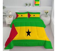 Couette Jaune Vert Réversible En Duvet 200 Gsm Drapeau De Sao Tomé-Et-Principe Rayures Simples Couette 4 Saisons Pour 1 Personne Duvet Chaude Légère 140X200Cm Confortable Couverture En Microfibre