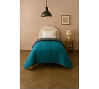 Couette légère - MORTREUX - 1 personne - 140 x 200 cm - Spécial été - Bleu canard/Gris foncé