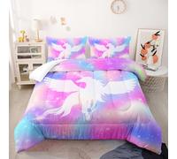 Couette Licorne Rose Violet Couette Enfant Adultes Polyester Doux Respirable Confort Tout au Long de L'année avec Taie d'oreiller 50x75 cm Lavable Lit 2 Personnes 228x228 cm