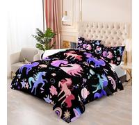 Couette Licorne Rouge Violet Couette Enfant Adultes Polyester Doux Respirable Confort Tout au Long de L'année avec Taie d'oreiller 50x75 cm Lavable Lit 2 Personnes 228x228 cm