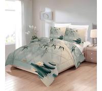 Couette Lotus 180x220 4 Saisons - Style Japonais Imprimée, Motif Floral, 2 Personnes, Lavable Sans Housse, Édredon Réversible Avec 2 Taies d'Oreiller U-713