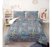Couette Mandala Bleu Orange Couette Enfant Adultes Polyester Doux Respirable Confort Tout au Long de L'année avec Taie d'oreiller 50x75 cm Lavable Lit 2 Personnes 228x228 cm