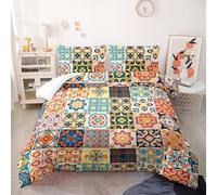 Couette Mandala Jaune Orange Couette Enfant Adultes Polyester Doux Respirable Confort Tout au Long de L'année avec Taie d'oreiller 50x75 cm Lavable Lit 2 Personnes 228x228 cm