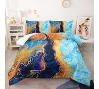 Couette Marbre Bleu Or Couette Enfant Adultes Polyester Doux Respirable Confort Tout au Long de L'année avec Taie d'oreiller 50x75 cm Lavable Lit 2 Personnes 228x228 cm