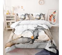 Couette Marbre Gris Orange Couette Enfant Adultes Polyester Doux Respirable Confort Tout au Long de L'année avec Taie d'oreiller 50x75 cm Lavable Lit 2 Personnes 228x228 cm