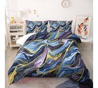 Couette Marbre Or Bleu Couette Enfant Adultes Polyester Doux Respirable Confort Tout au Long de L'année avec Taie d'oreiller 50x75 cm Lavable Lit 2 Personnes 228x228 cm