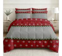 Couette Matelassée 140x200 Flocon De Noël Rayures Duvet 1 personne | Douce Literie Réversible Couette Imprimé Motif Fair Isle Chevron Lavable Édredon 4 Saisons avec 2 Taies d'oreiller 7/424