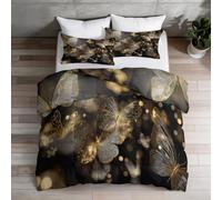 Couette Matelassée 140x200cm 4 Saisons, Couettes Imprimée Art Numérique pour Femmes, Noir Or Papillons Paillettes Insectes Ensemble de Literie en Microfibre Douce et Chaude