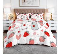 Couette Matelassée 160 x 200 cm Dessin Animé Hamster Mangeant Des Fraises Imprimée Couette sans Housse, Rose Couettes 4 Saisons 2 Personnes, Réversible Lavable en Machine Couette et 2 Taie d'oreiller