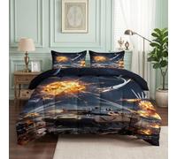 Couette Matelassée 160 x 200 cm Militaire Chars Avions Chasse Parure de Lit | Science-Fiction Champ Bataille Étoilé Legere Douce Couette Sans Housse avec Matelassage Losanges pour Garçons et Filles