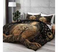 Couette Matelassée 200x200cm 4 Saisons, Couettes Imprimée Art Abstrait pour Enfants Adolescents, Noir Or Signes du Zodiaque Arbre De Vie Ensemble de Literie en Microfibre Douce et Chaude