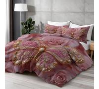 Couette Matelassée 220x240cm 4 Saisons, Couettes Imprimée Art pour Femmes, Rose Papillons Roses Floral Ensemble de Literie en Microfibre Douce et Chaude