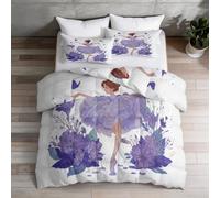 Couette Matelassée 220x240cm 4 Saisons, Couettes Imprimée Dessin Animé pour Filles, Violet Personnes Papillons Plantes Ensemble de Literie en Microfibre Douce et Chaude
