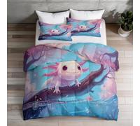 Couette Matelassée 220x240cm 4 Saisons, Couettes Imprimée Dessins Animés pour Filles, Bleu Rose Animaux Fleurs De Cerisier Ensemble de Literie en Microfibre Douce et Chaude