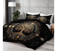 Couette Matelassée 220x240cm 4 Saisons, Couettes Imprimée Fantastique pour Garçons, Noir Or Arbre De Vie Signes du Zodiaque Ensemble de Literie en Microfibre Douce et Chaude