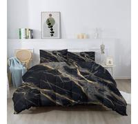 Couette Matelassée 220x240cm 4 Saisons, Couettes Imprimée Minimaliste pour Maison Haut De Gamme, Noir Or Marbre Noir Ensemble de Literie en Microfibre Douce et Chaude