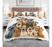 Couette Matelassée 240 x 260 cm Animaux Compagnie Animaux Chiens Imprimée Couette sans Housse, Couleur Claire Couettes 4 Saisons 2 Personnes, Réversible Lavable en Machine Couette et 2 Taie d'oreiller