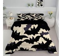 Couette Matelassée Chauve-Souris Noire 220x240cm Couette Nuit d'halloween Légère en Polyester pour lit 2 Personnes Édredon sans Housse et 2 Taies d'oreiller 65x65 cm pour 4 Saisons, Noir