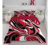 Couette Matelassée Encre Rouge Et Noire 140x200cm Couette Lignes Abstraites Vagues Légère en Polyester pour lit 1 Personne Édredon sans Housse et 1 Taies d'oreiller 65x65 cm pour 4 Saisons, Rouge