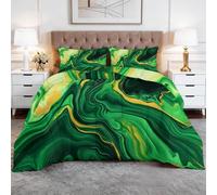 Couette Matelassée Imprimée 4 Saisons Art Fluide Lignes De Texture Marbrée 155 x 220 cm Douce Léger et Chaud Couette sans Housse 2 Personnes, Edredon Réversible pour Grand Lit et Couple, Vert
