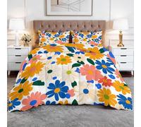 Couette Matelassée Imprimée 4 Saisons Fleurs Marguerites Fleurs Bleues 220 x 240 cm Douce Léger et Chaud Couette sans Housse 2 Personnes, Edredon Réversible pour Grand Lit et Couple, Couleur