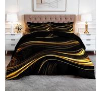 Couette Matelassée Imprimée 4 Saisons Thèmes Géométriques Art Fluide Lignes 180 x 200 cm Douce Léger et Chaud Couette sans Housse 2 Personnes, Edredon Réversible pour Grand Lit et Couple, Noir