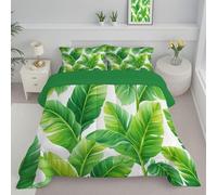 Couette Microfibre 240x220 cm, Edredon 4 Saisons Lavable Aquarelle Plantes Couette Légère et Respirante, Feuilles De Bananier Tropicales Courtepointe Imprimée Vert Douce et Confortable Sans Housse