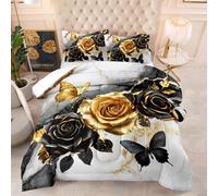 Couette Or Noir Marbre Edredon Polyester Couette Epaisse Hiver Respirante Legere Edredon Duvet 4 Saisons Couettes Lavable Duvet Chaude Édredon+2 Taies d'oreiller(50x75cm) 260x230cm