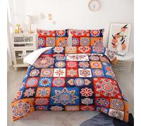 Couette Orange Bleu Bohème Couette Enfant Adultes Polyester Doux Respirable Confort Tout au Long de L'année avec Taie d'oreiller 50x75 cm Lavable Lit 2 Personnes 228x228 cm
