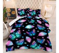 Couette Papillon Bleu Rose Couette Enfant Adultes Polyester Doux Respirable Confort Tout au Long de L'année avec Taie d'oreiller 50x75 cm Lavable Lit 2 Personnes 228x228 cm