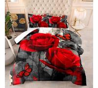 Couette Papillon Rose Grise Edredon Polyester Couette Epaisse Hiver Respirante Legere Edredon Duvet 4 Saisons Couettes Lavable Duvet Chaude Édredon+2 Taies d'oreiller(50x75cm) 260x230cm
