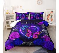 Couette Papillons Gris Rose Edredon Polyester Couette Epaisse Respirante Couette Tres Chaude Edredon Duvet Lavable Édredon 4 Saisons Couette Chaude + 2 Taies d'oreiller(50x75cm) 173x218cm
