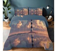 Couette Phare Frais en Bord de mer Couverture Super Douce pour 4 Saisons d'oreiller 200 x 200 cm Imprimée Reversible pour Chaude Confortable Douceur extrême Couleur Orange