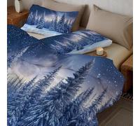 Couette Pins Scène Enneigée Imprimée, Légère 4 Saisons Fantaisie Paysages Naturels Tempérée Microfibre Bleu Clair Couette avec Taie d'oreiller, pour Adulte Enfant Couettes sans Housse 140x200 cm
