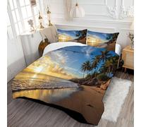 Couette Plage Dorée Douce et Confortable Couette Matelassée Îles Tropicales Édredon Légère en Polyester avec d’Oreiller 65x65 cm pour lit 1 Personne 140x200cm Orange
