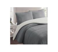 Couette polaire microfibre doublé sherpa 240x260 cm BICOLORE gris clair, par Soleil d'ocre