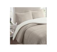 Couette polaire microfibre doublé sherpa 260x260 cm BICOLORE taupe, par Soleil d'ocre