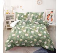 Couette Retro Vert Floral Couette Enfant Adultes Polyester Doux Respirable Confort Tout au Long de L'année avec Taie d'oreiller 50x75 cm Lavable Lit 2 Personnes 228x228 cm