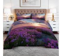 Couette Réversible 160x200cm Coucher De Soleil Sur Paysage Lavande Paysage Lavande Couette 4 Saisons Couettes Matelassée Dessus De Lit Boutis Couvre-Lit Édredon Couettes Chaude Épais Imprimée Pompon
