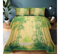 Couette Réversible Art Chinois Peinture À L'Huile Forêt De Bambous 200 x 200 cm Imprimée 4 Saisons pour Lit 2 Personnes, Edredon Réversible Légère, Sans Housse, avec 2 Taies d'Oreiller 65x65 cm, Jaune