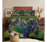 Couette Réversible Nature Morte Dans Vase Iris Violets pour lit 2 Personnes Couette sans Housse Peinture À L'Huile Vintage Fleurs Ultra Douce Lavable en Machine avec Taies d'Oreiller,240x220cm
