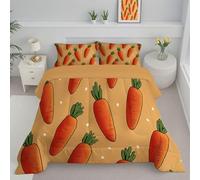 Couette Réversible pour lit 2 Personnes Couette Matelassée Carotte Mignonne Toutes Saisons Couverture Illustration Simple Chaude et Légère Douce sans Housse avec 2 taies d'oreiller, Orange, 240x260cm