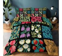 Couette Réversible Style Art Nouveau Forme Carrée Motif Floral 220 x 240 cm Imprimée 4 Saisons pour Lit 2 Personnes, Edredon Réversible Légère, Sans Housse, avec 2 Taies d'Oreiller 65x65 cm, Couleur